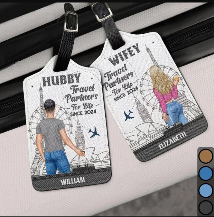 Personalized couple travel tags custom design signs - Laser Culture